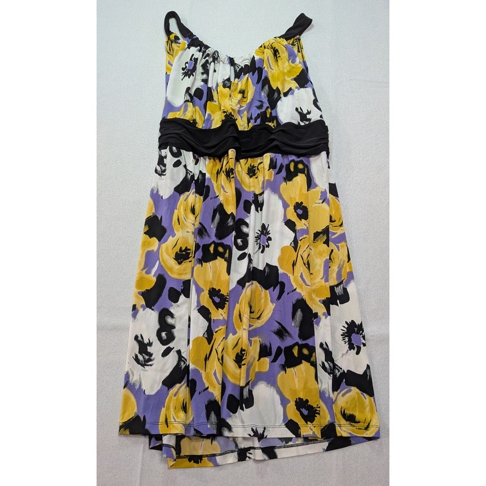 New Directions Sleeveless Top Women 2X Yellow Floral Excellent Empire Waist Tie